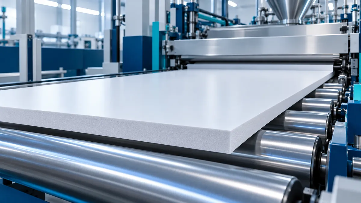 Modern üretim hattında beyaz Dekota PVC foam levhalar