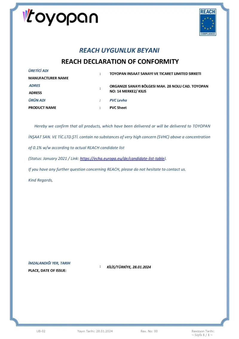 REACH Declaration of Conformity